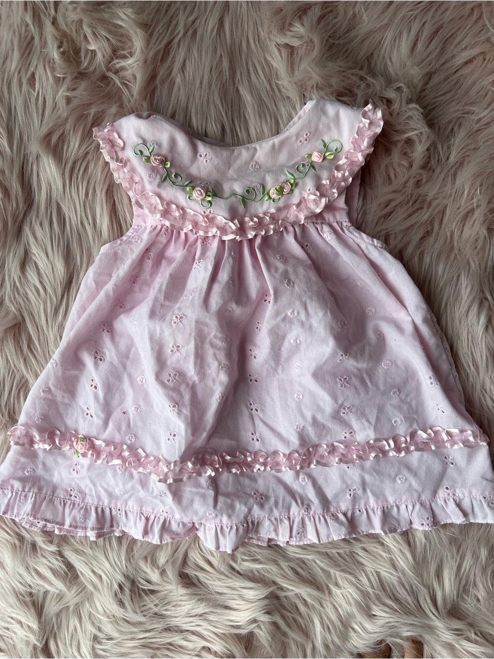 Pink Floral Trim Eyelet Baby Dress 24M